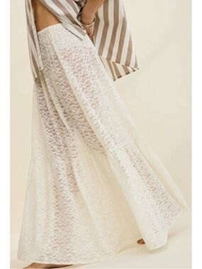 Aerie Tiered Lace Maxi Skirt Beige